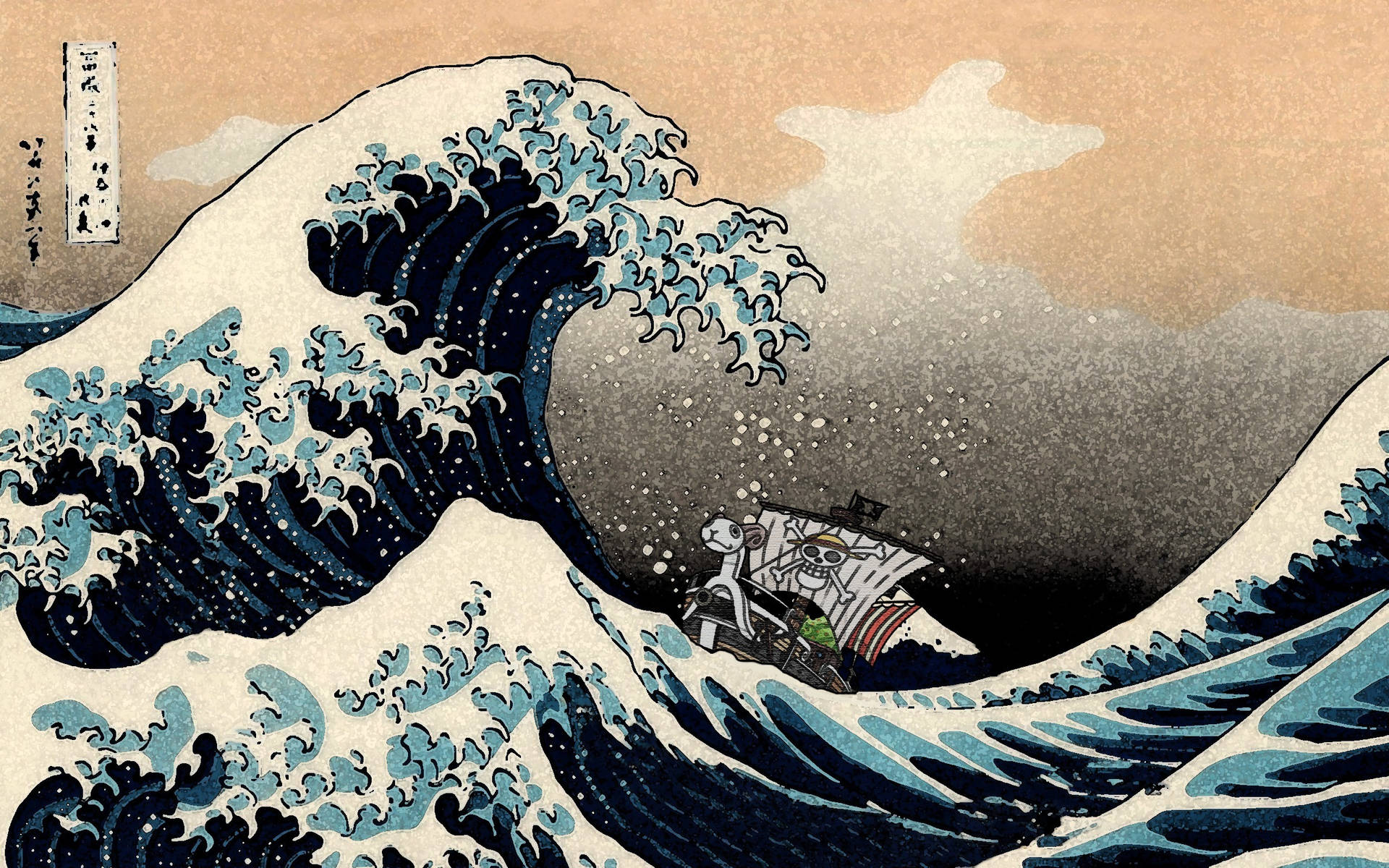 Japanskavågor Och En Stråhattsskepp. Wallpaper