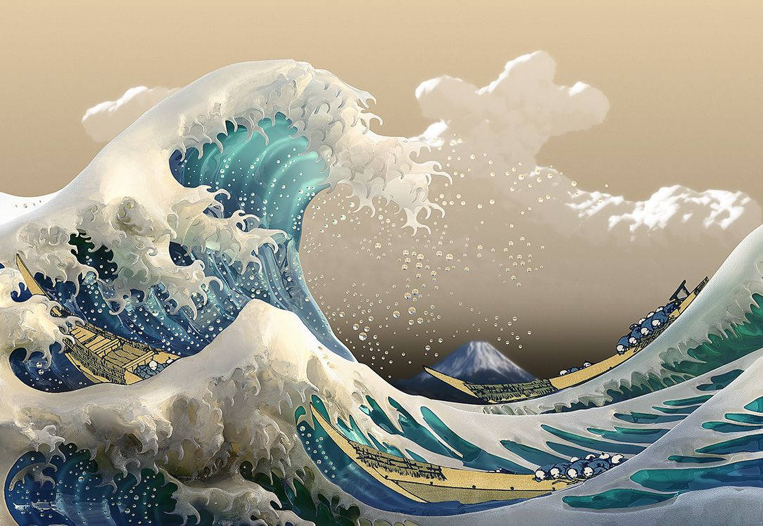 Japan Bølge Digital Kunst Tapet Wallpaper