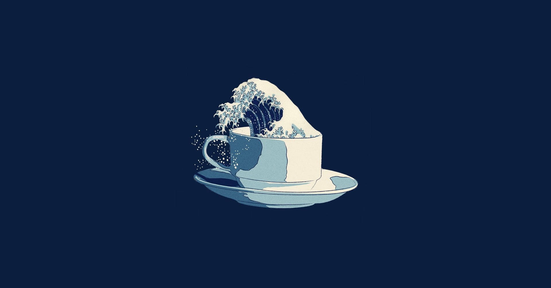 Japanese Wave In Coffee Cup Wallpaper