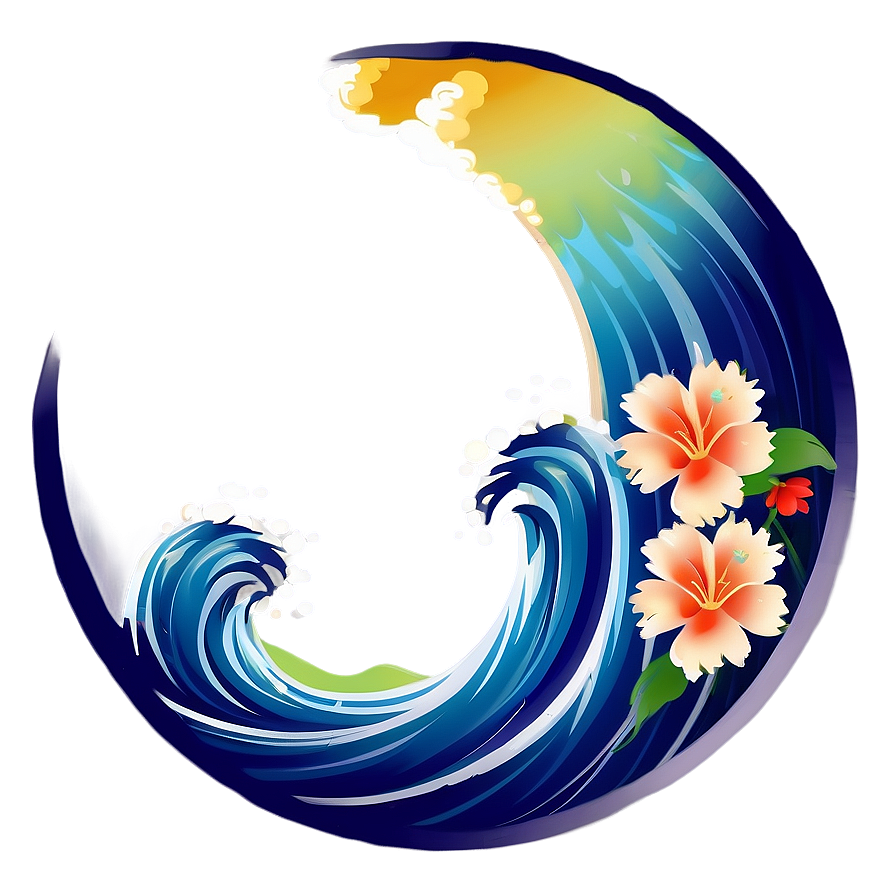 Japanese Wave With Flowers Png 42 PNG