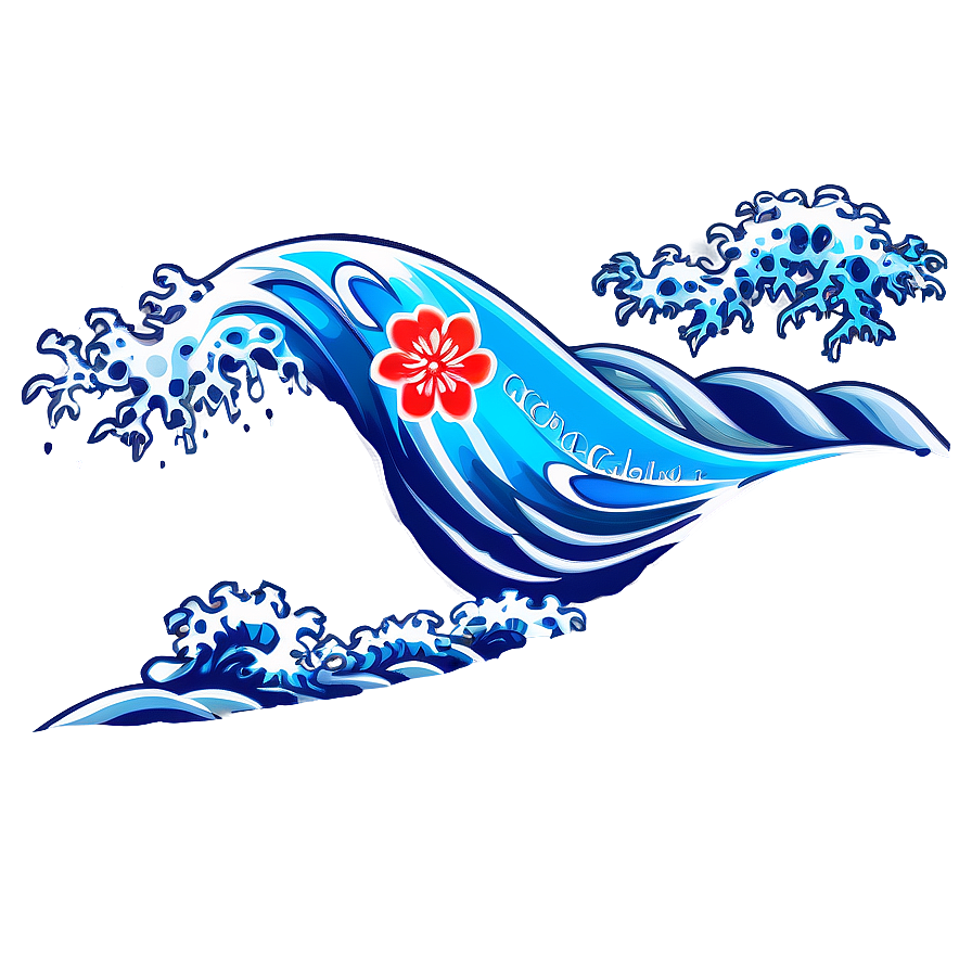 Japanese Wave With Flowers Png 96 PNG