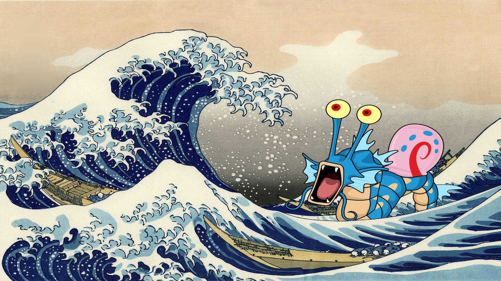Japanese Wave With Gyarados Gary Wallpaper