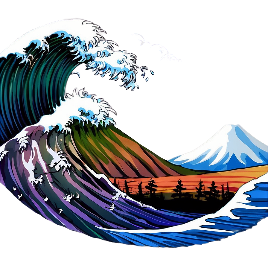 Japanese Wave With Mount Fuji Png 06242024 PNG