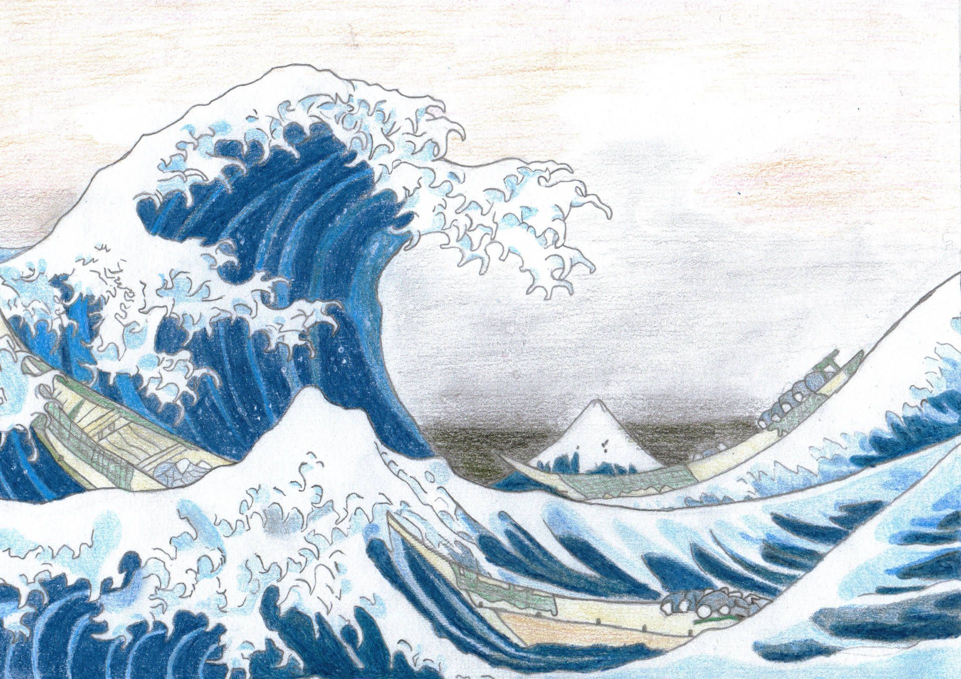 Japanese Waves Drawing Wallpaper