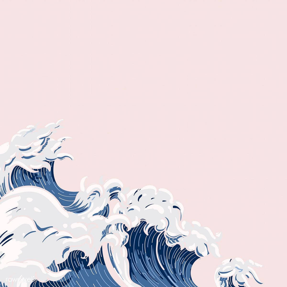 Japanese Waves Pale Pink Background Wallpaper