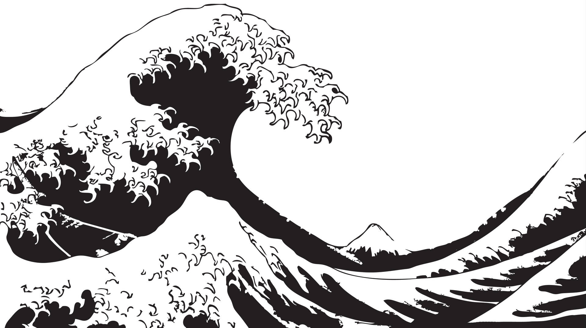 Japanske Bølger Tegning ŸStrand Skygger hele Dit Skrivebord Wallpaper