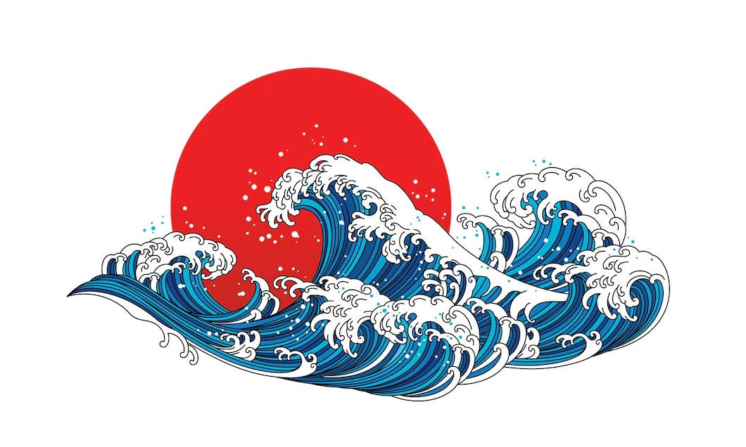 Blue japanese wave wallpaper mural - Feathr™ Official Site