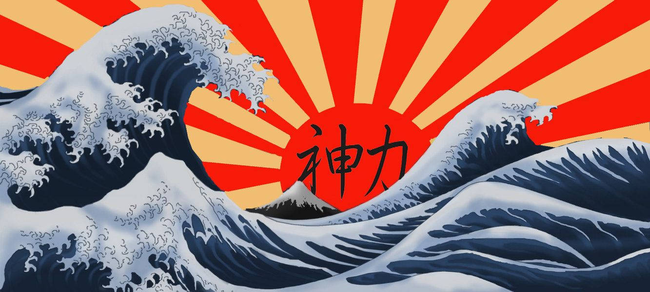 Japanske Bølger Med Solstråler Wallpaper