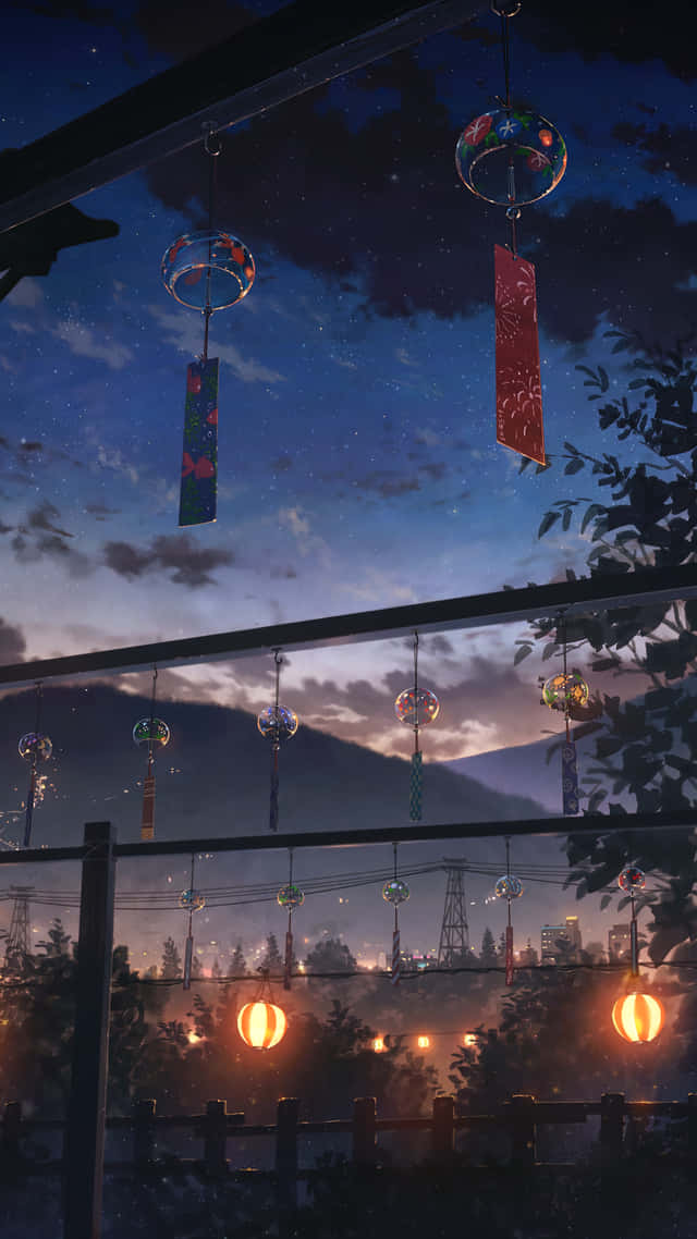 Download Japanese Wind Bells Night Anime Scenery Wallpaper 