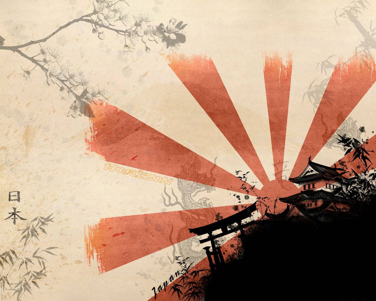 Japansk Samurai Rising Sun Wallpaper
