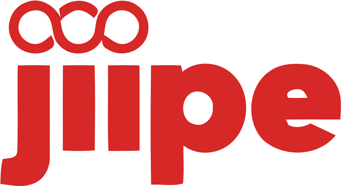Red stylized logo with stacked circles and the word jiipe on black background