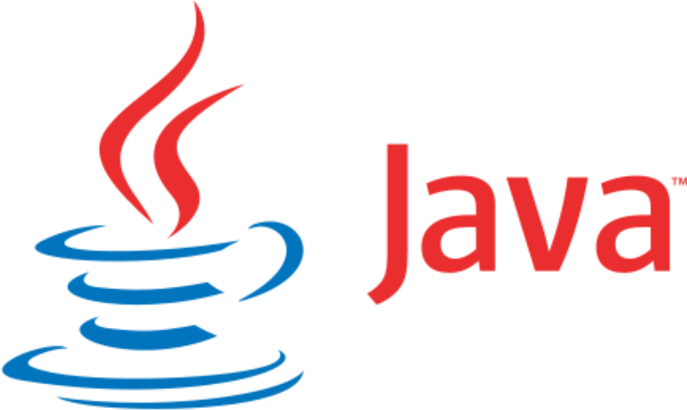 Java Programming Language Logo Transparent PNG — A bold red and blue Java logo featuring a steaming coffee cup against a black background.