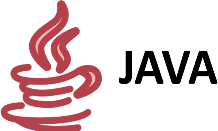 Java Programming Language Logo Transparent PNG — A stylized red coffee cup with steam swirls beside the word JAVA in thin outline against a black background.