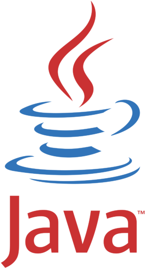 Java Programming Language Logo Transparent PNG — A stylized blue coffee cup with red steam rising above the word Java in bold red letters.