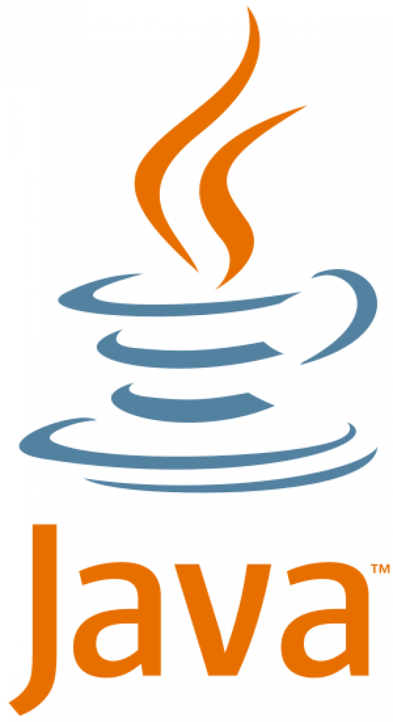 Java Programming Language Logo Transparent PNG — A stylized blue coffee cup with orange steam rising above the word Java in matching orange.