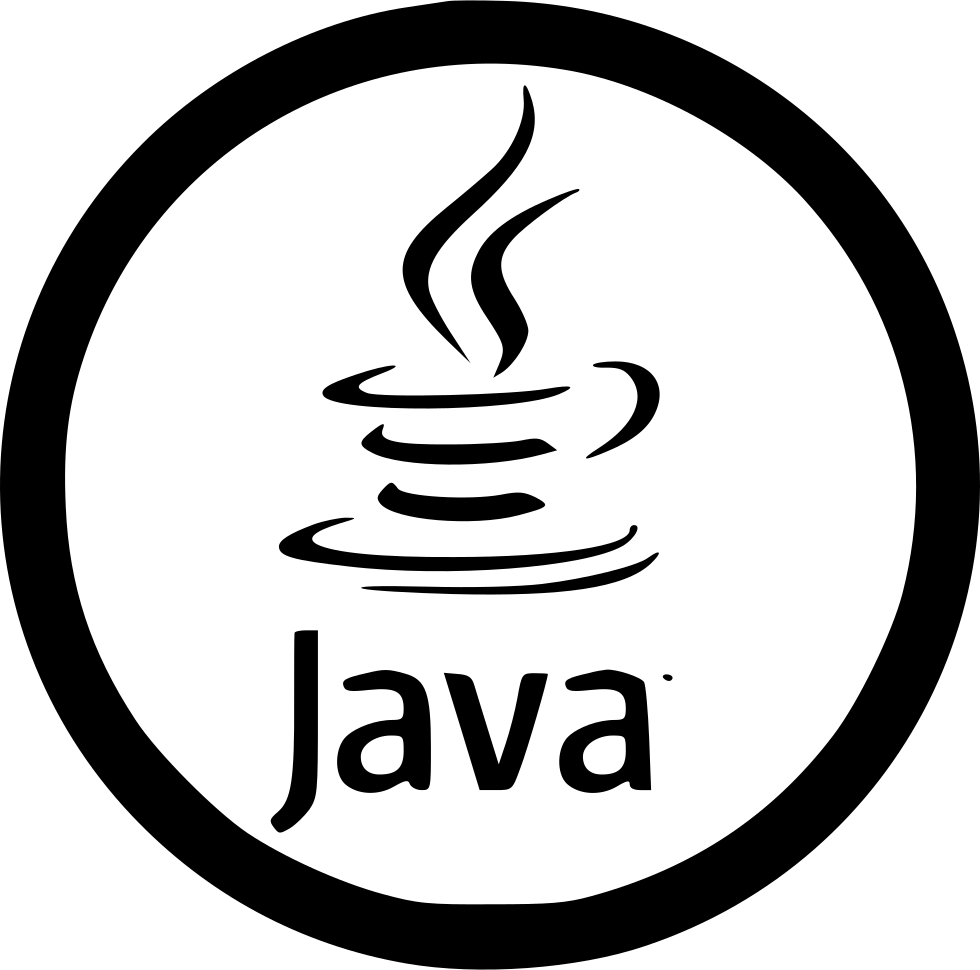 Java Programming Logo Transparent Background PNG — A minimalist black and white logo featuring a stylized coffee cup with steam rising and the word Java below it.