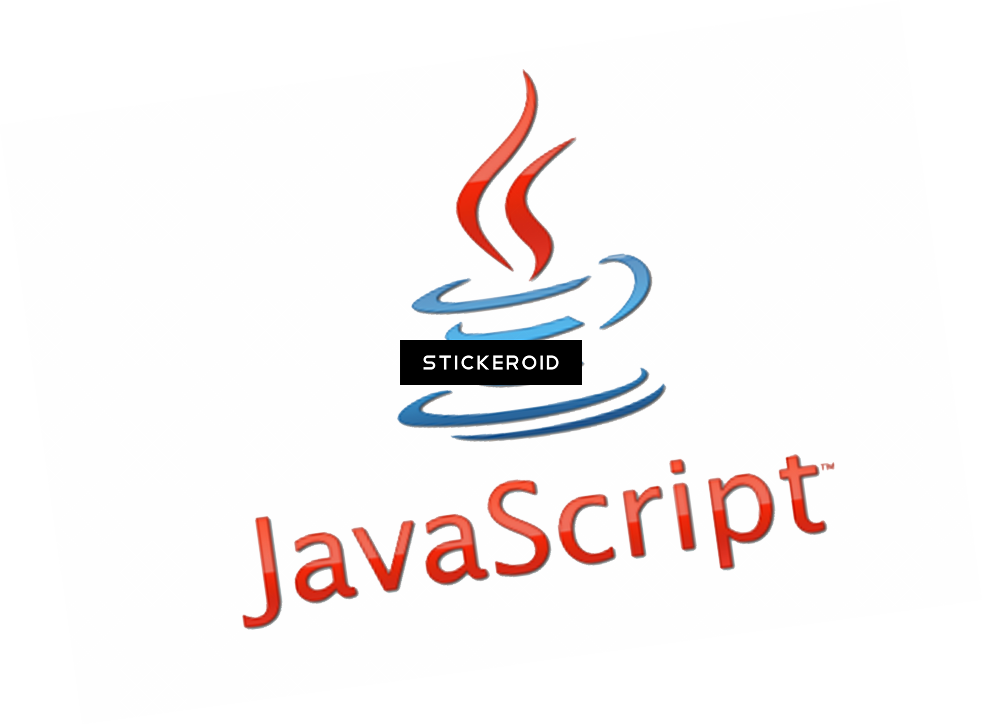 Java Script_ Logo_with_ Transparency PNG — A tilted JavaScript logo with red steam and blue swirls on a white background with a black border.