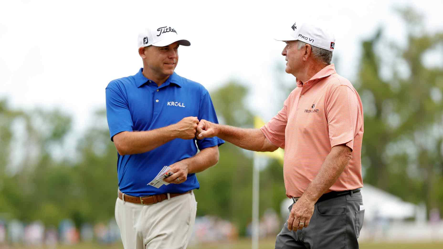 Golf Legends, Jay Haas and Son, Bill, Commemorate Victory with Fist Bump Wallpaper