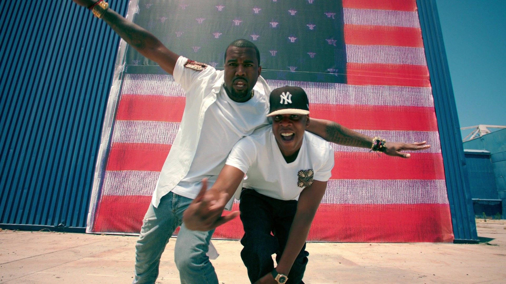 Jay-z And Kanye West With American Flag Wallpaper