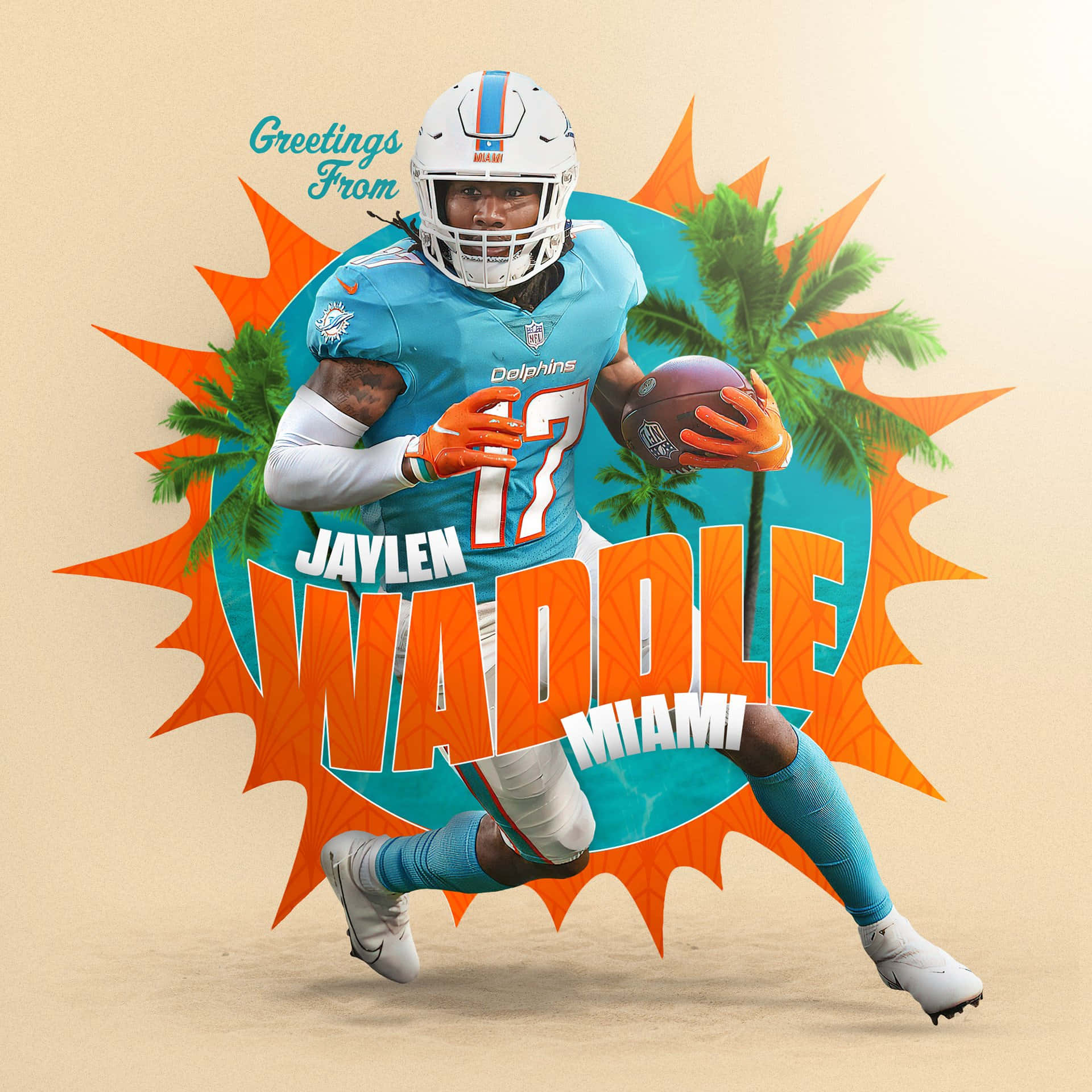 Jaylen Waddle Miami Dolphins Artwork Wallpaper