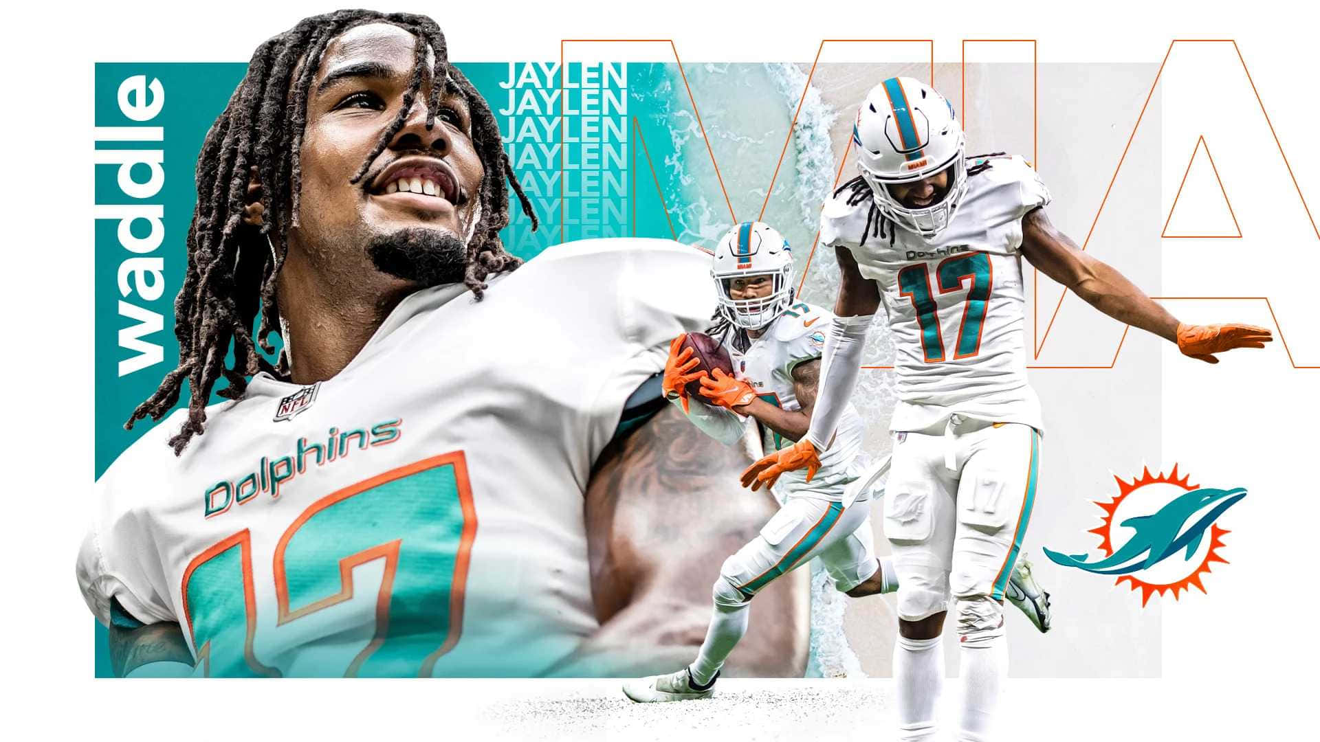 Jaylen Waddle Miami Dolphins Collage Wallpaper