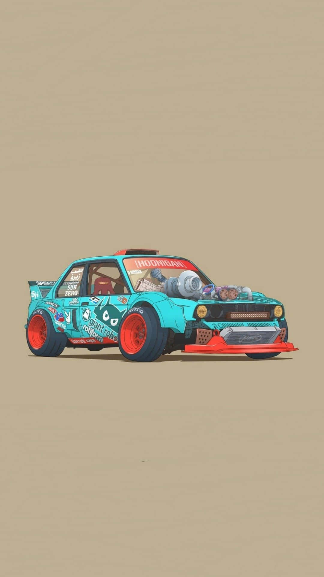 A Cartoon Car With A Red And Blue Paint Job Wallpaper