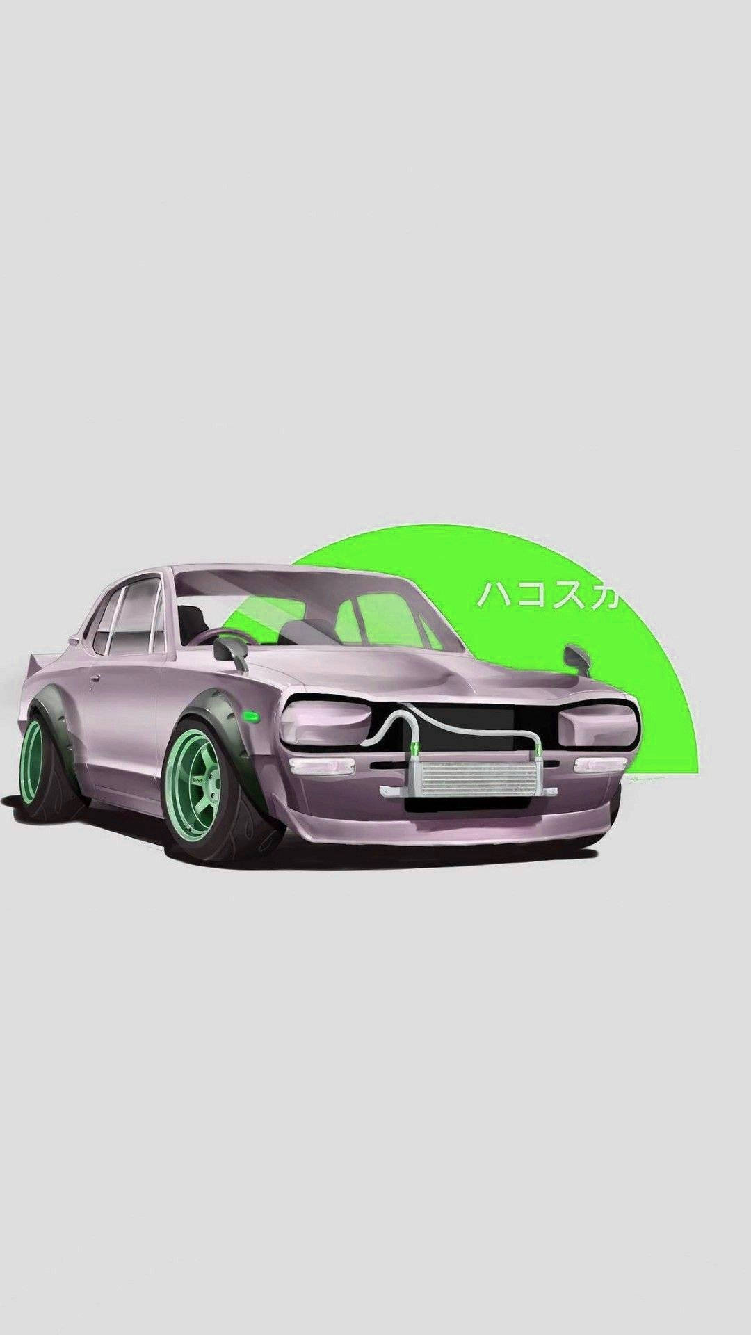 Jdm Car With Neon Green Sunset Wallpaper