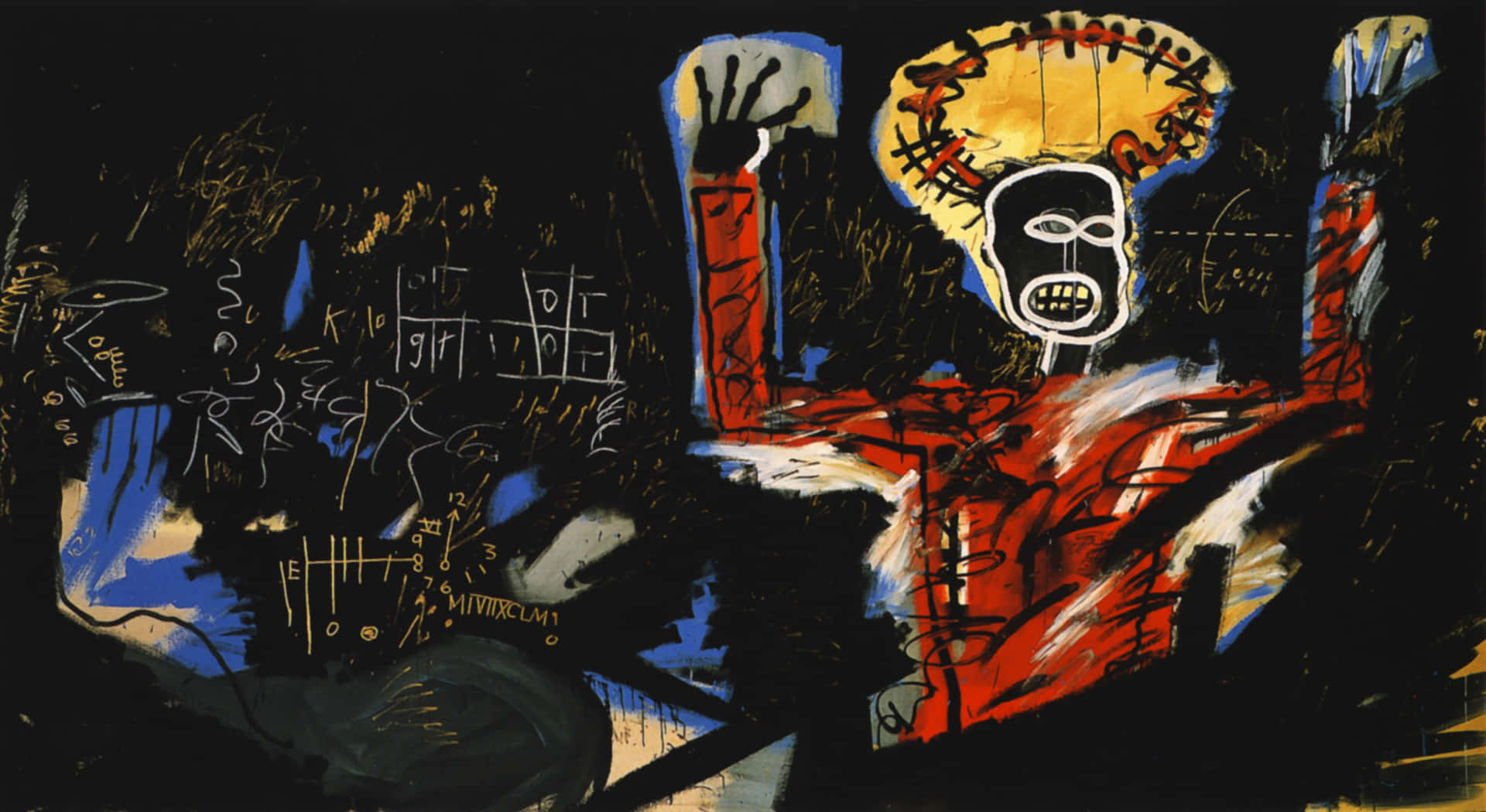Jean-Michel Basquiat udtrykker kreativitet gennem hans ikoniske kunst. Wallpaper