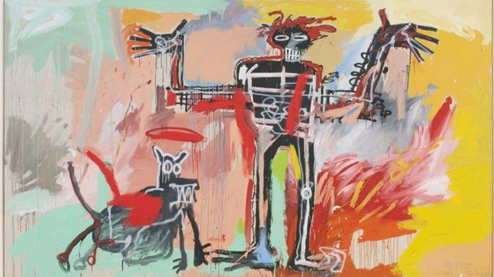 Boy And Dog In A Johnnypump By Jean Michel Basquiat Wallpaper