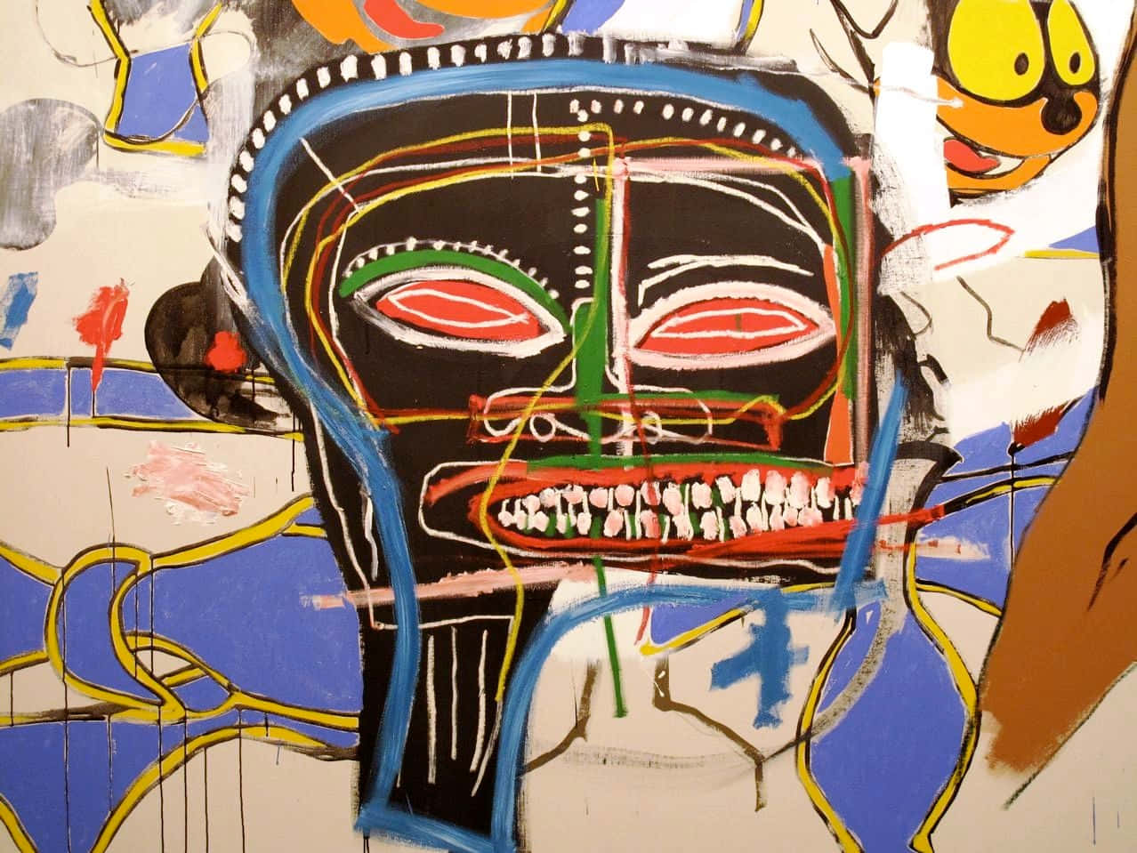 prompthunt basquiat art vibrant spectacular details crazy art no  shadow JeanMichel Basquiat 8K incredibly detailed weirdo colorful