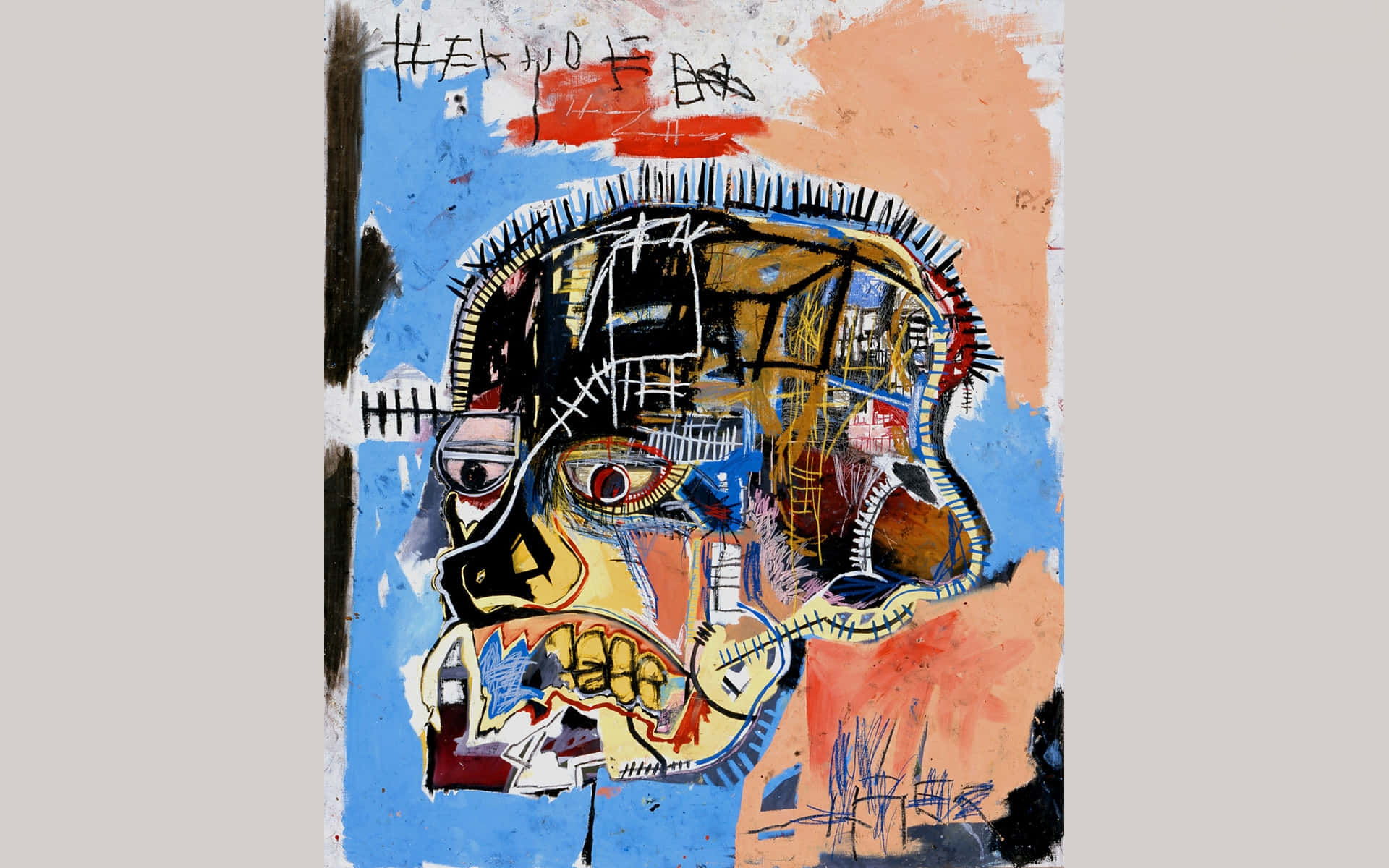 Jean-Michel Basquiat, den amerikanske kunstner, der kombinerede abstrakt expressionisme med gadekunst, er fremhævet på dette tapet. Wallpaper