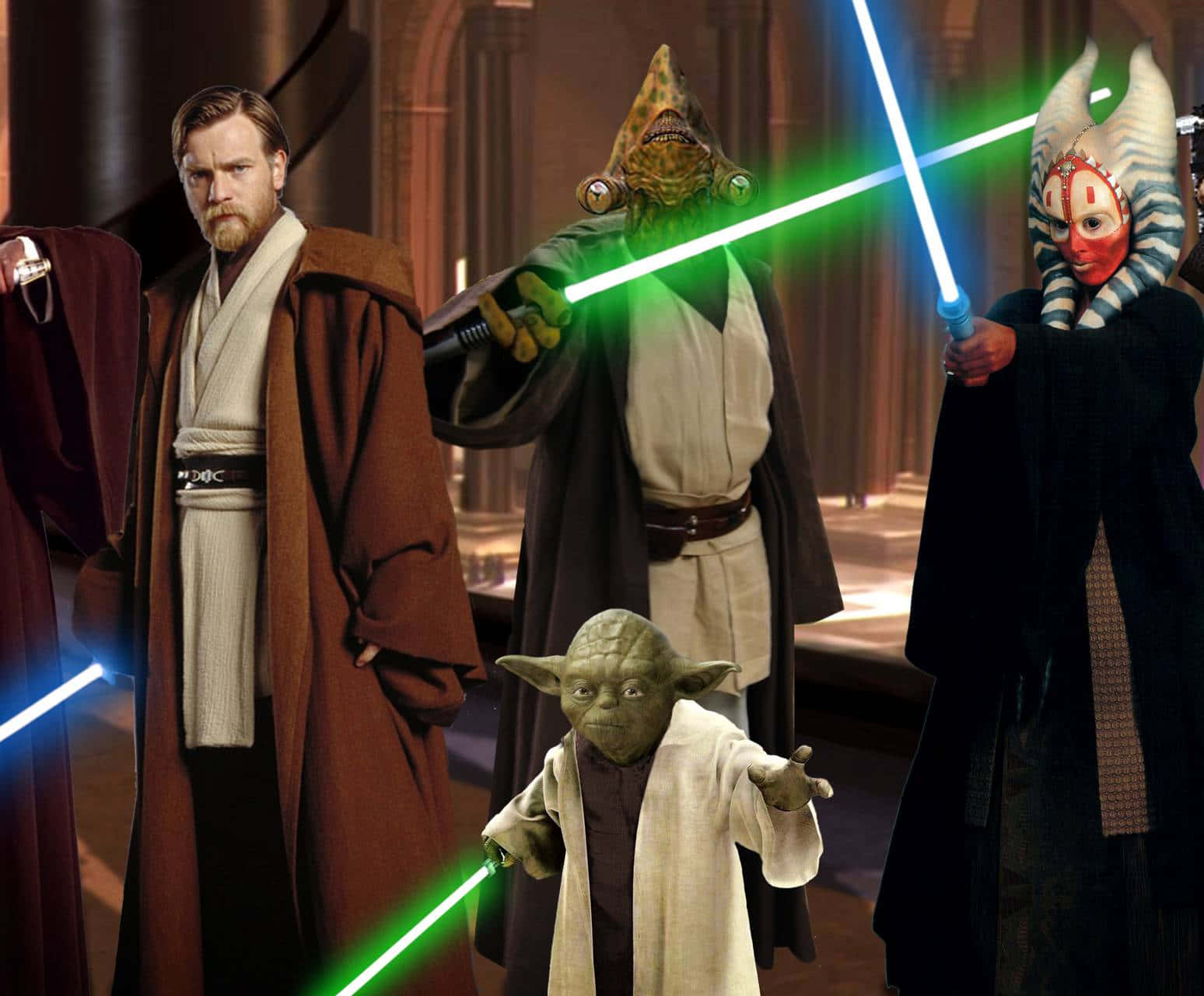 The Jedi Council convening in the council chamber Wallpaper