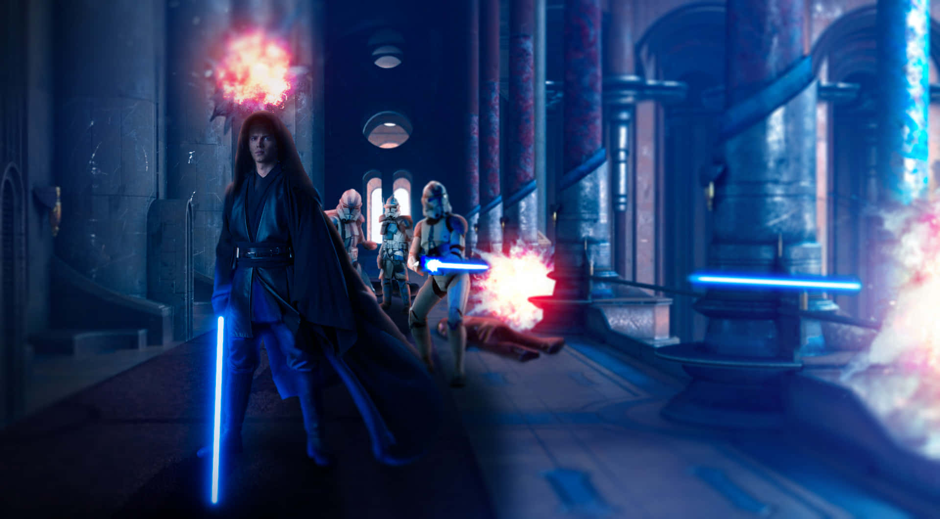 Members of the Jedi Council in discussion at their chamber Wallpaper