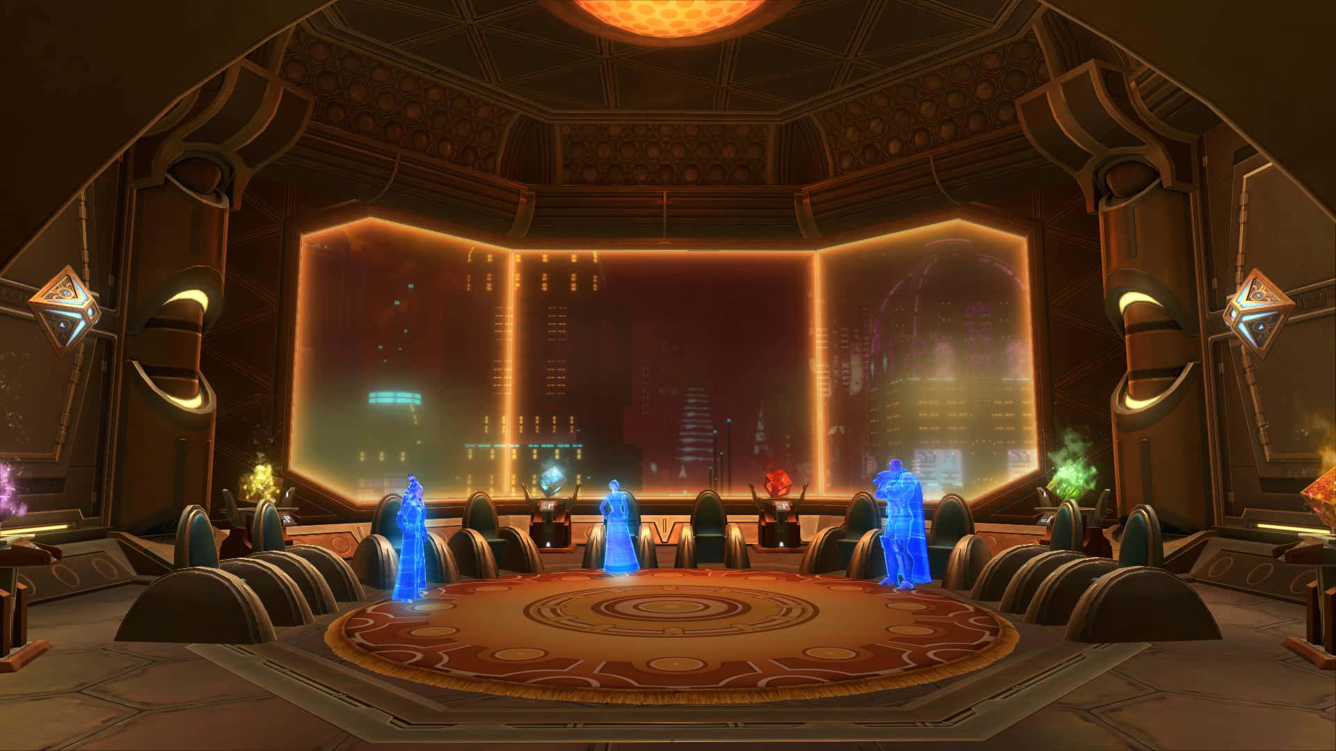 The Jedi Council convenes within their chamber on Coruscant. Wallpaper