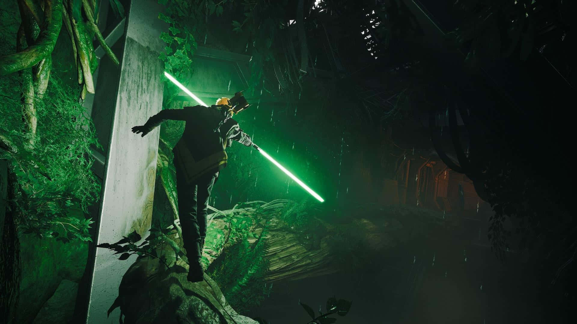 Jedi Survivor Green Lightsaber Night Mission Wallpaper