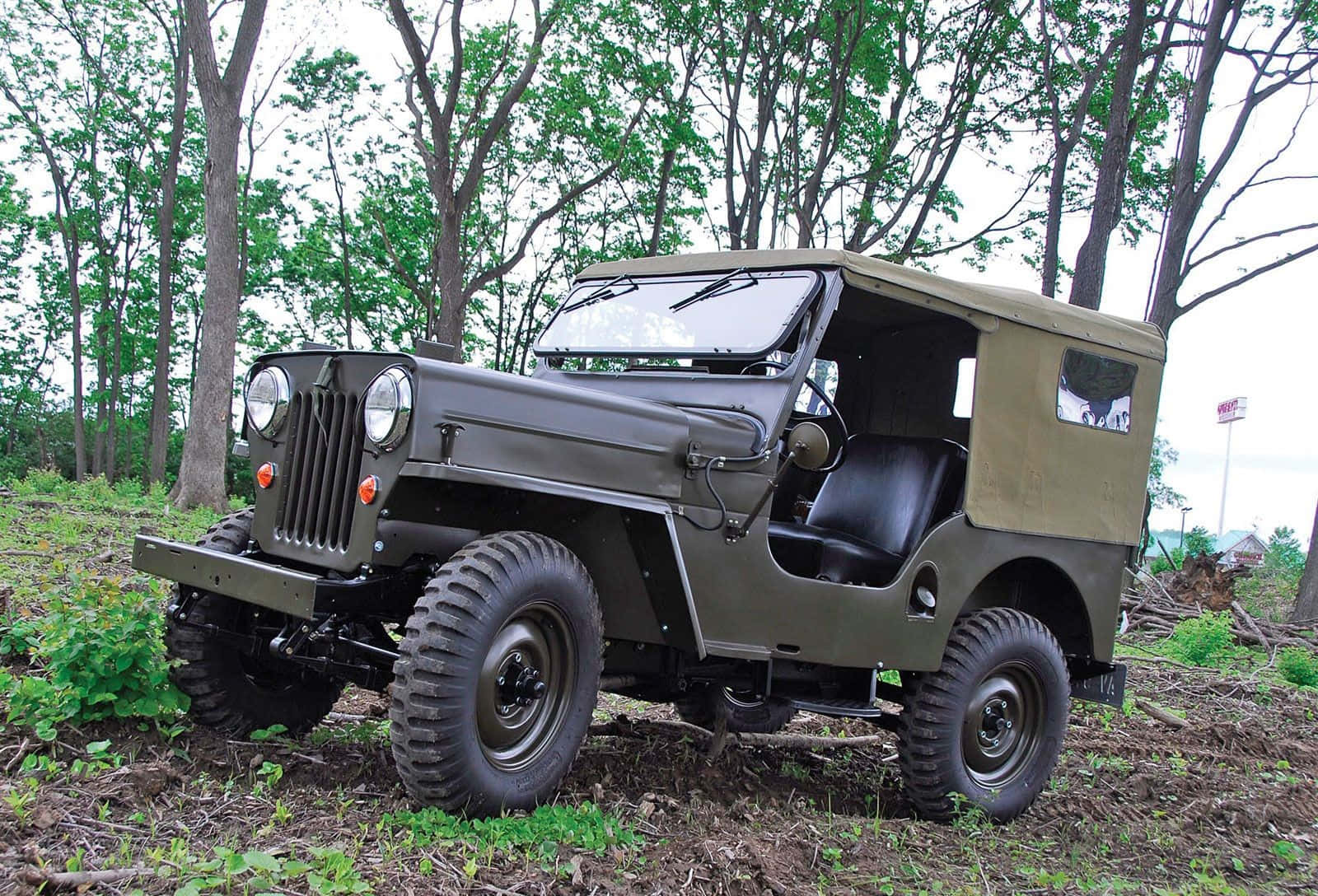 Caption: Classic Jeep CJ on an Off-Road Adventure Wallpaper