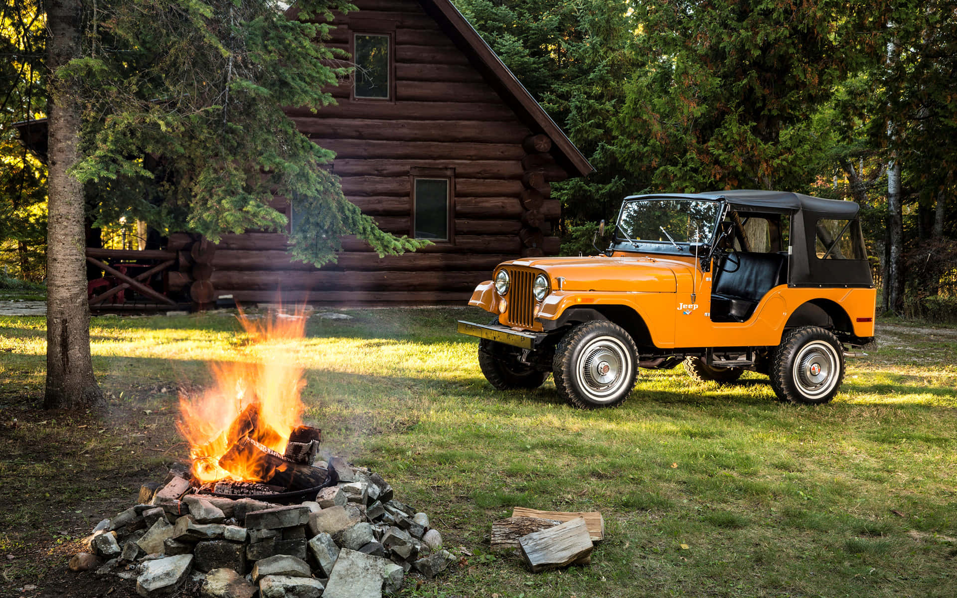 Majestueuze Jeep Cj Op Een Schilderachtig Off-road Avontuur Achtergrond