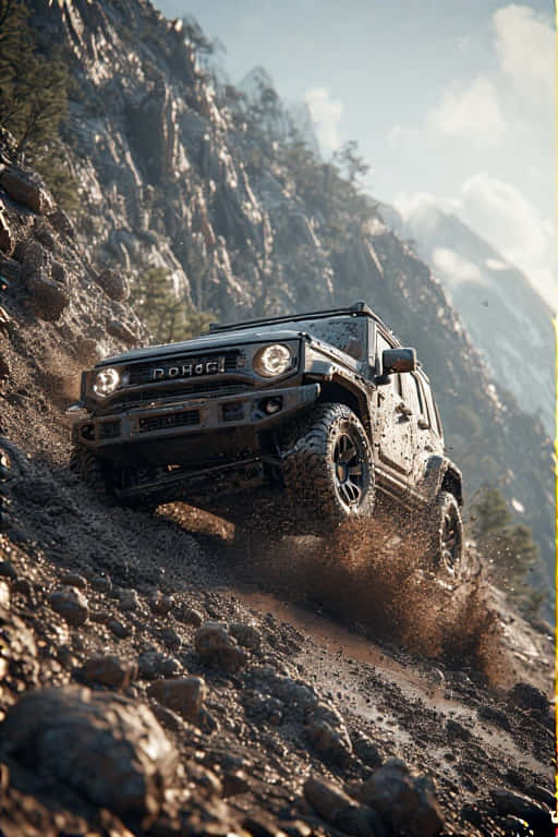 Jeep Climbing A Rocky Mountain, Splashing Through Mud. Wallpaper