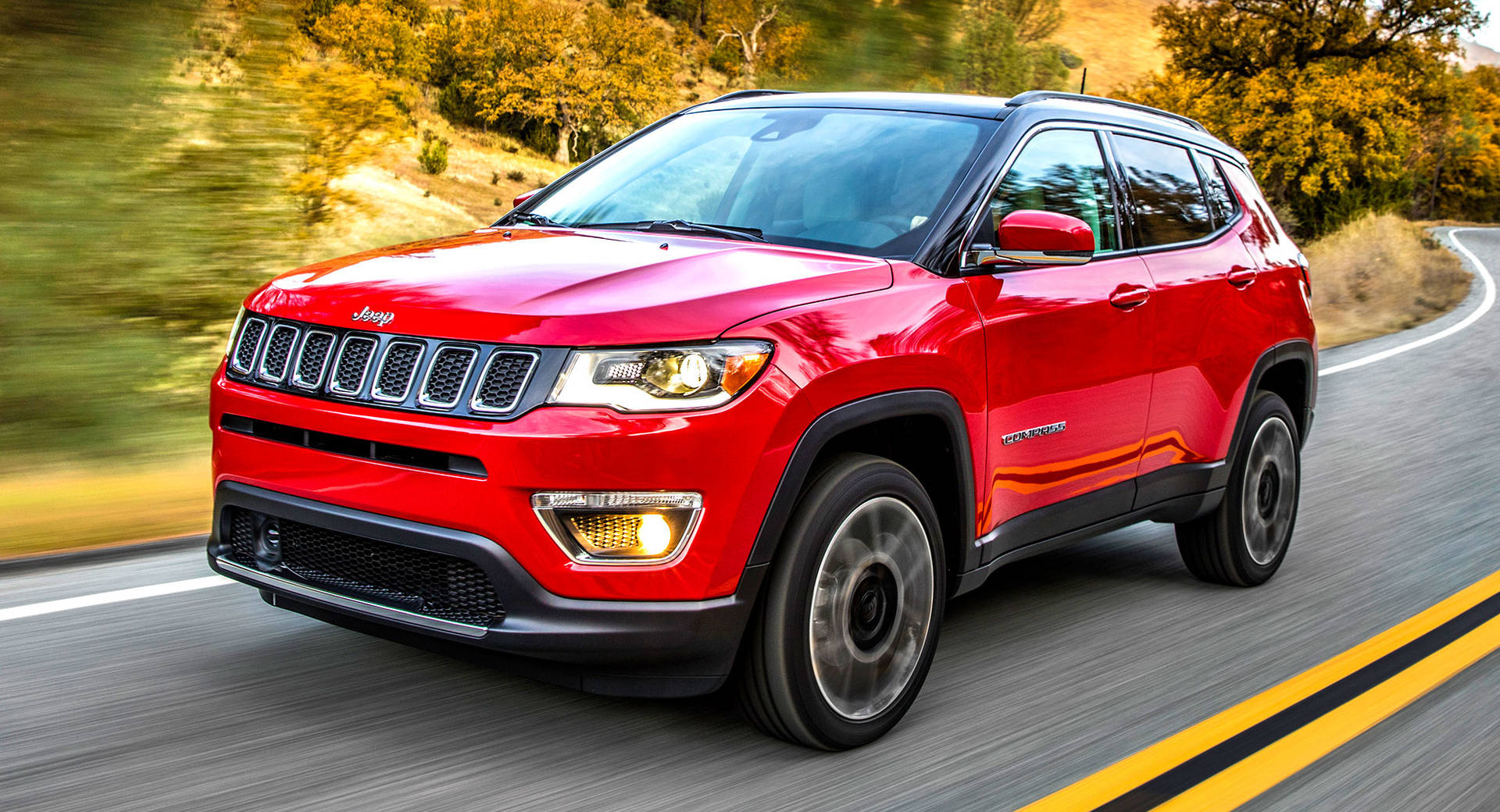 Jeep Compass Red Aesthetic With Plants Wallpaper