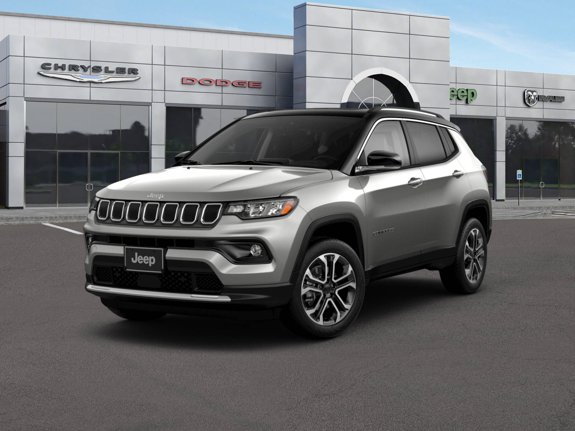 Jeep Compass Silver Aesthetic Outside Building Wallpaper