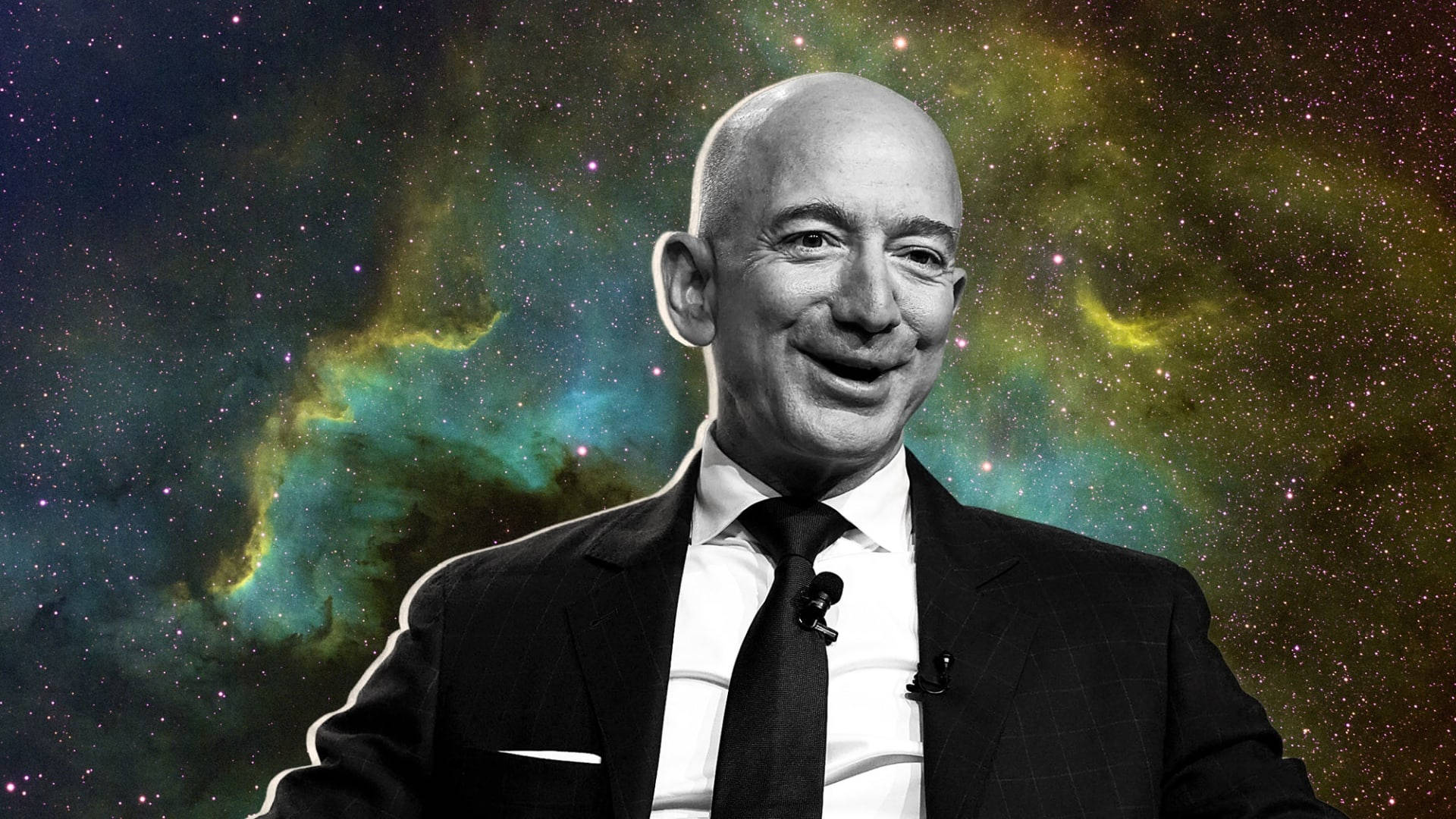 Jeff Bezos på stjerne baggrund: 