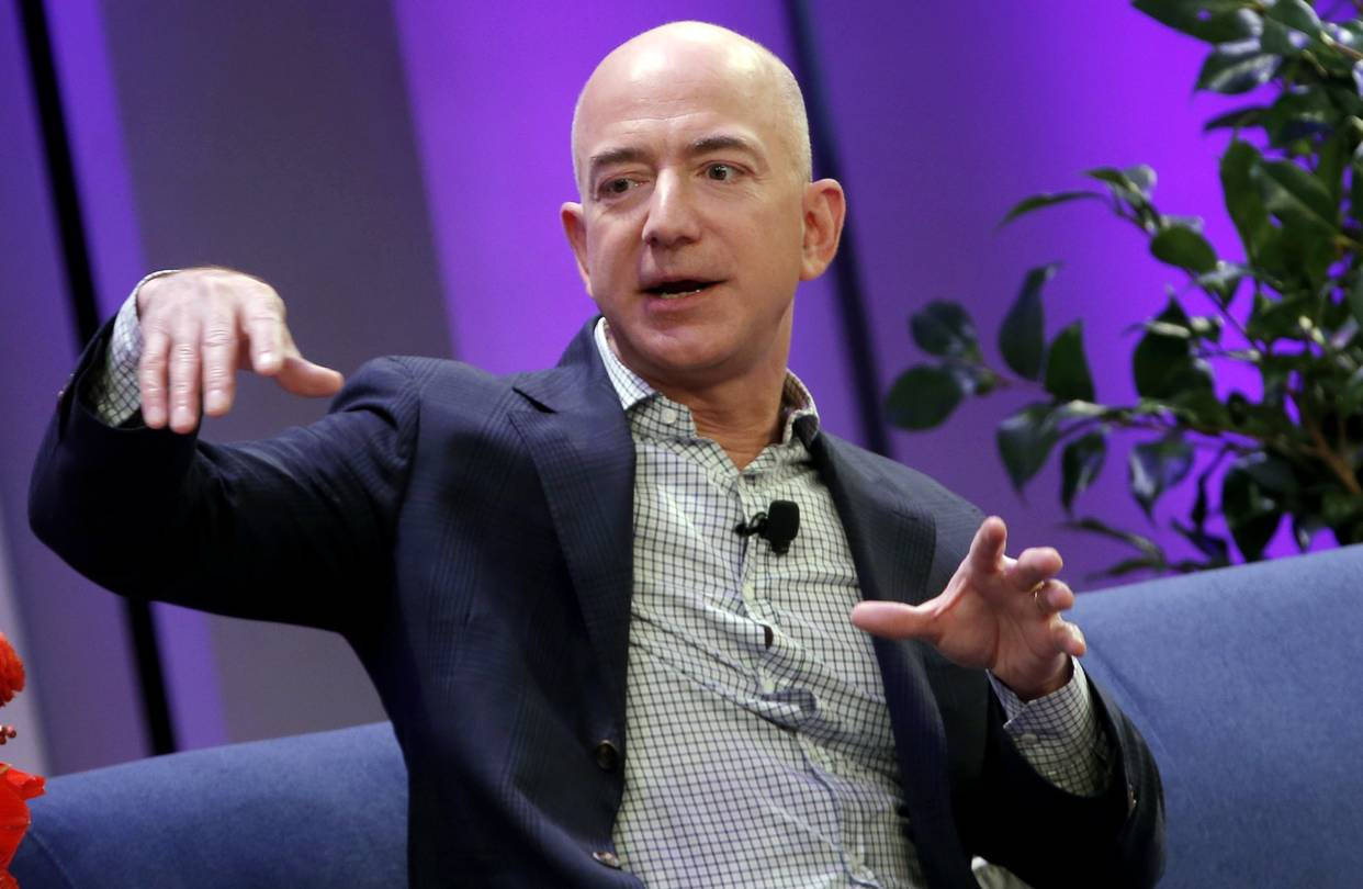 Jeff Bezos Over Purple Backdrop Wallpaper