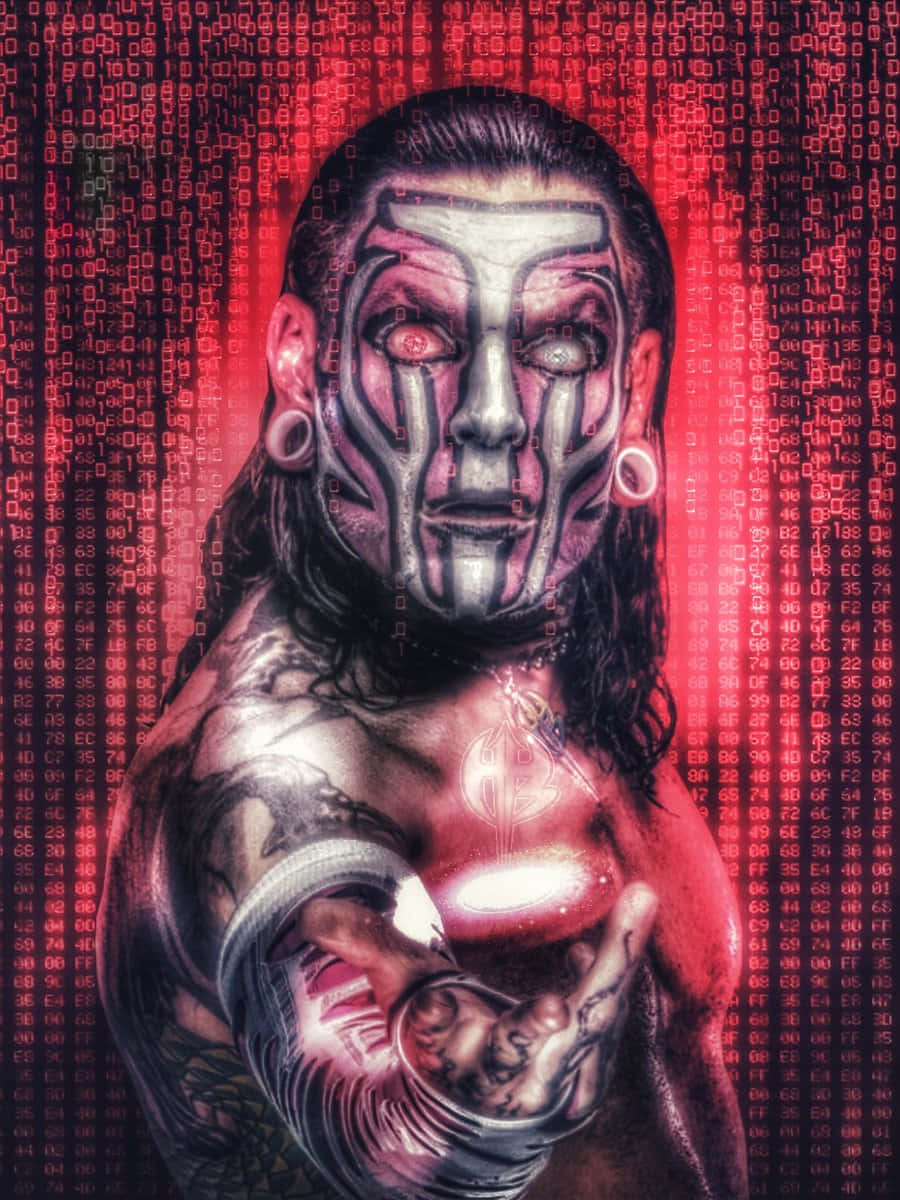 Jeff Hardy Poster With Neon Red Binary Codes Wallpaper