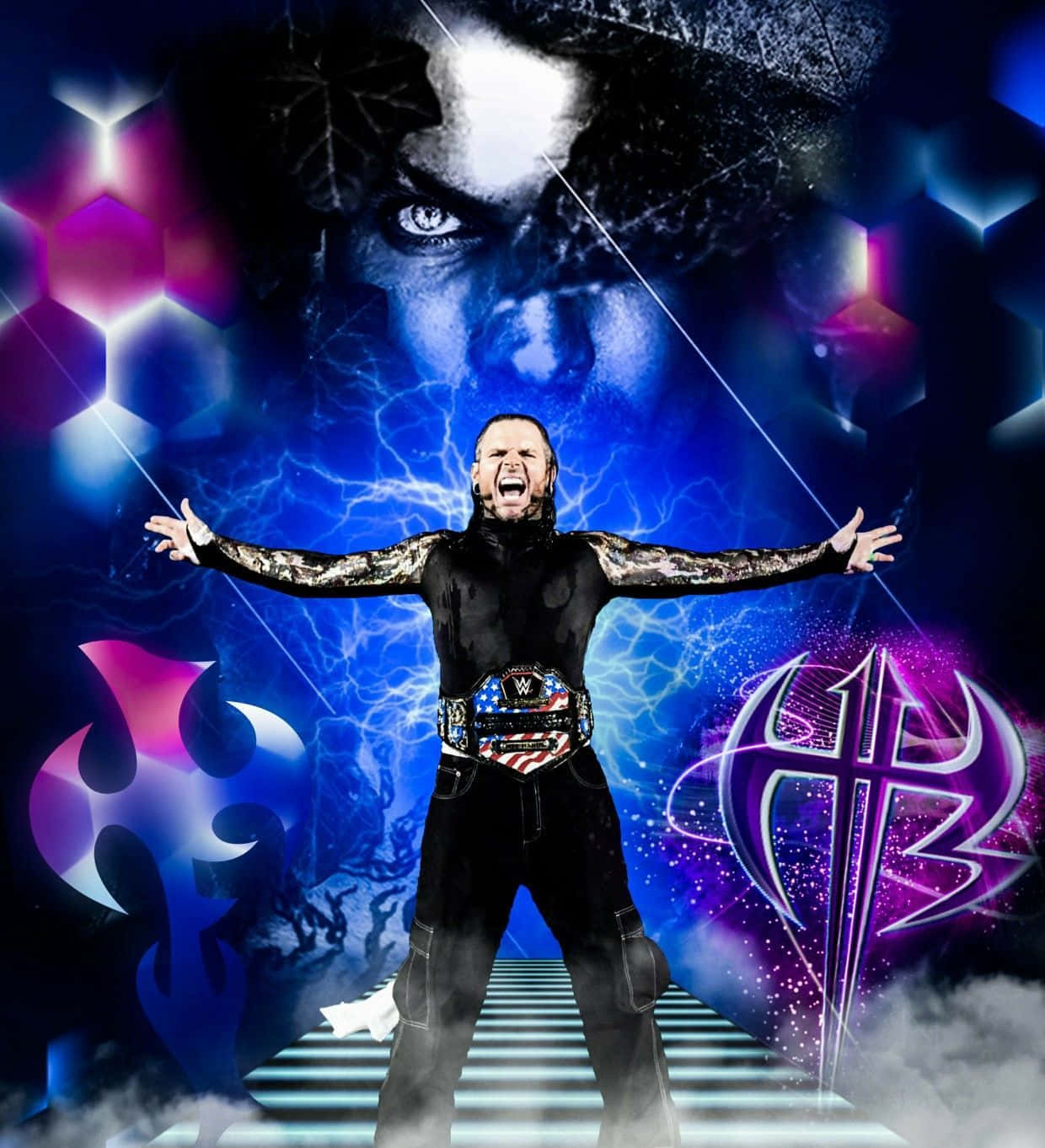 Jeff Hardy Purple And Blue Graphic With Logo Wallpaper