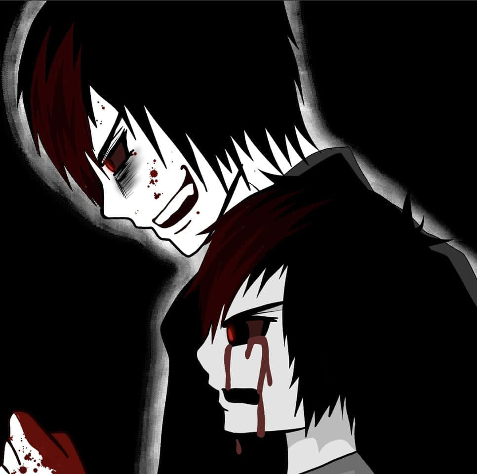 A Couple Of Anime Characters With Blood On Their Faces Wallpaper