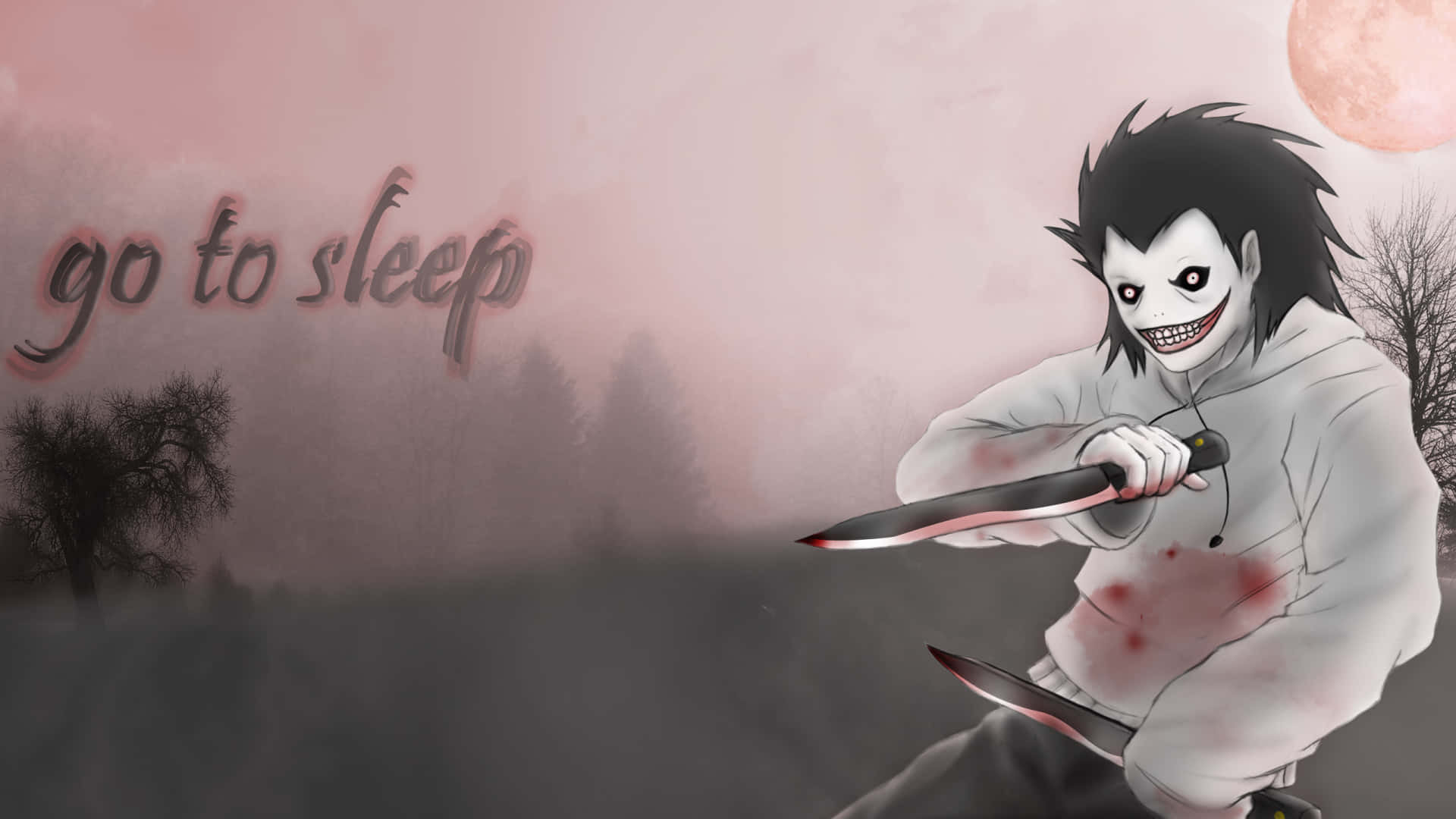 A Man Holding A Knife With The Words Go To Sleep Wallpaper