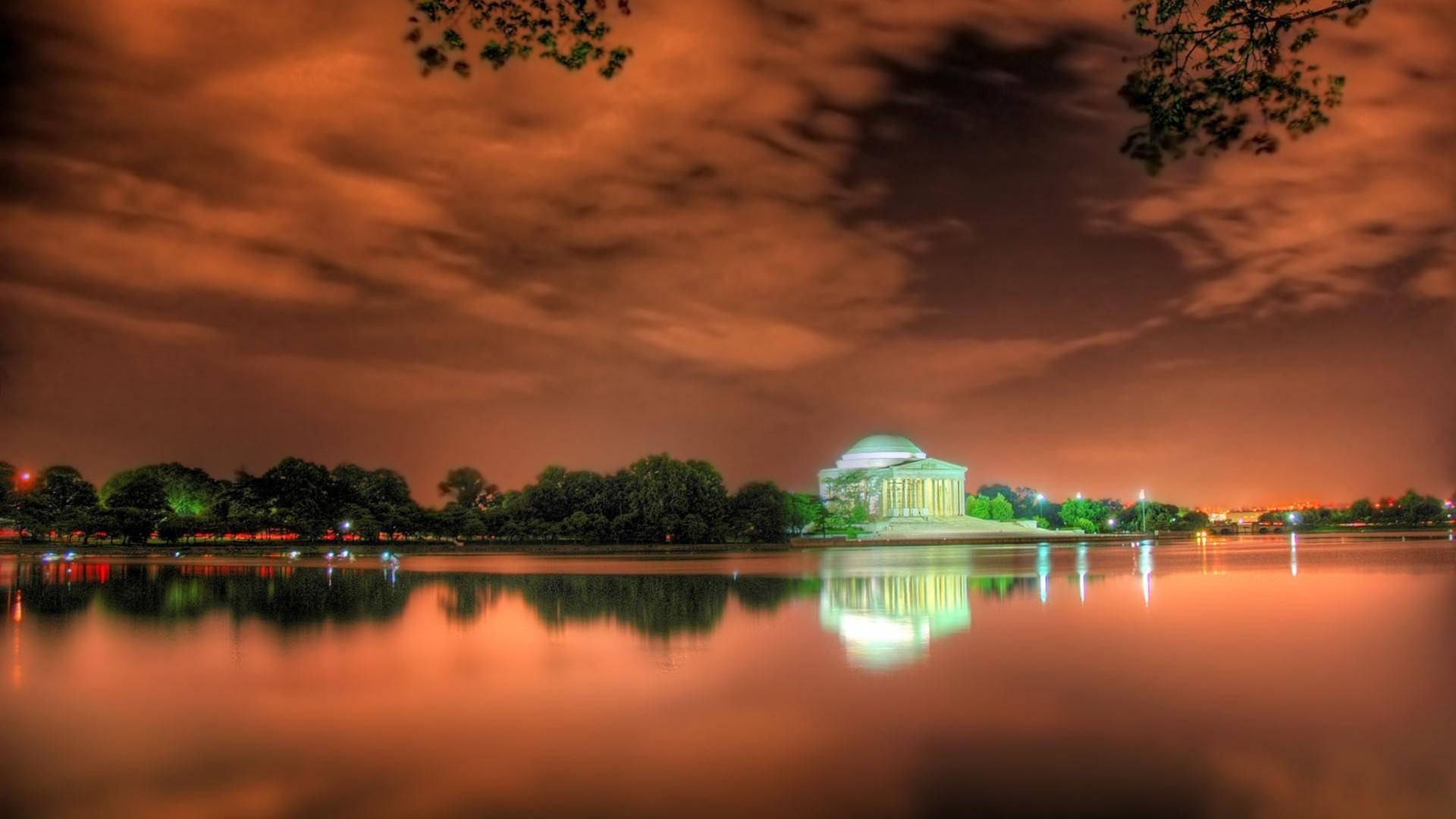 Jefferson Memorial Dark Orange Sky Background