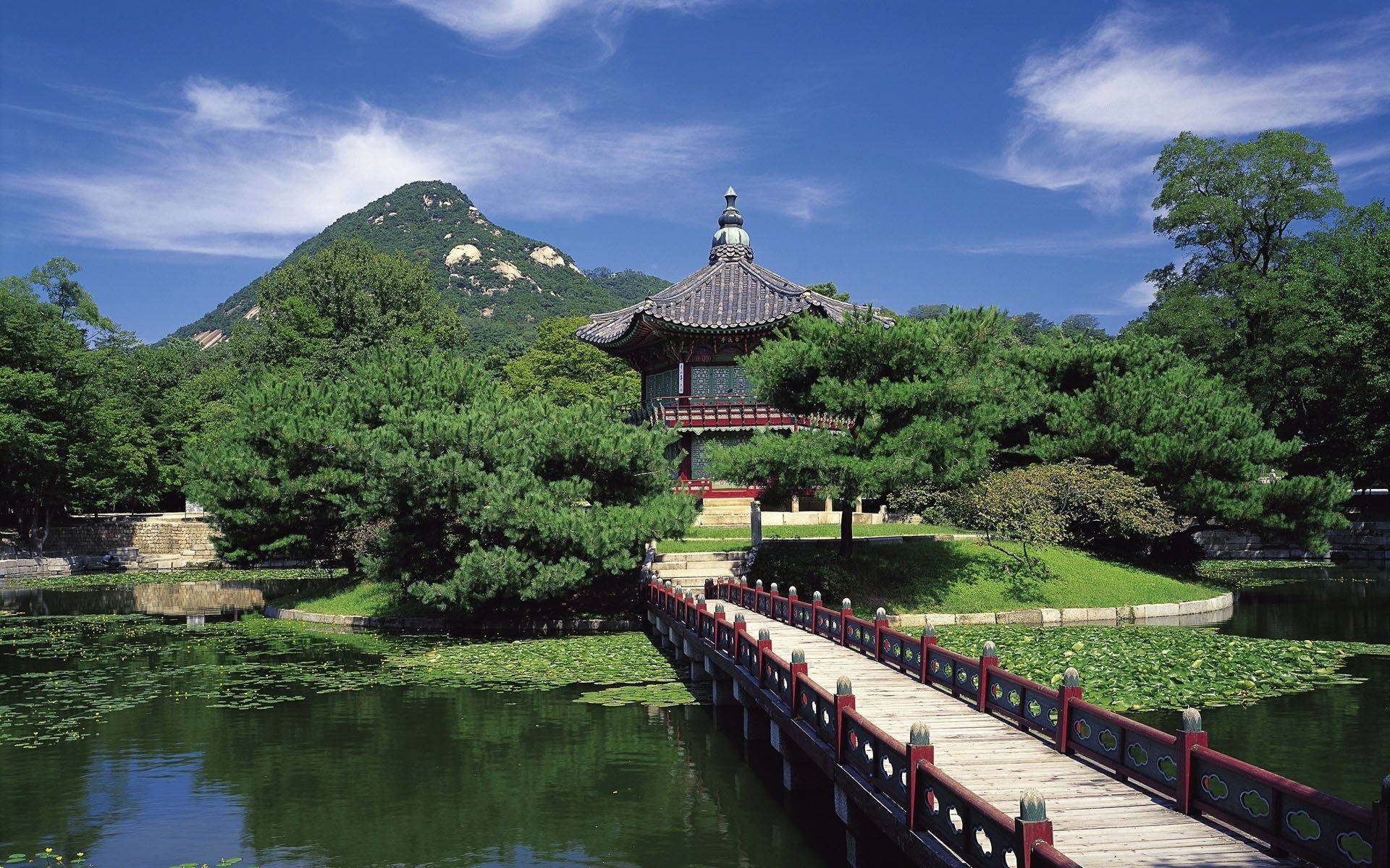Scenic Tranquility at the Pavilion in Jeju Island Wallpaper
