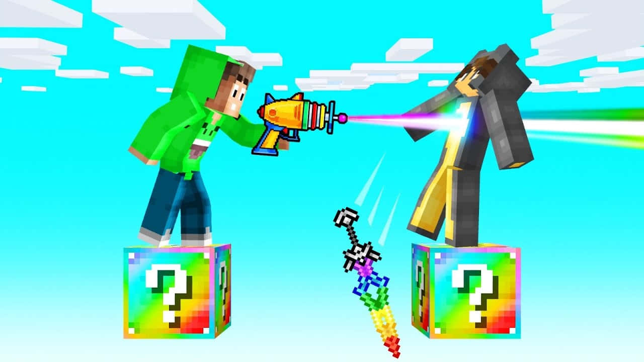 Zweipersonen Kämpfen In Einem Minecraft-spiel. Wallpaper