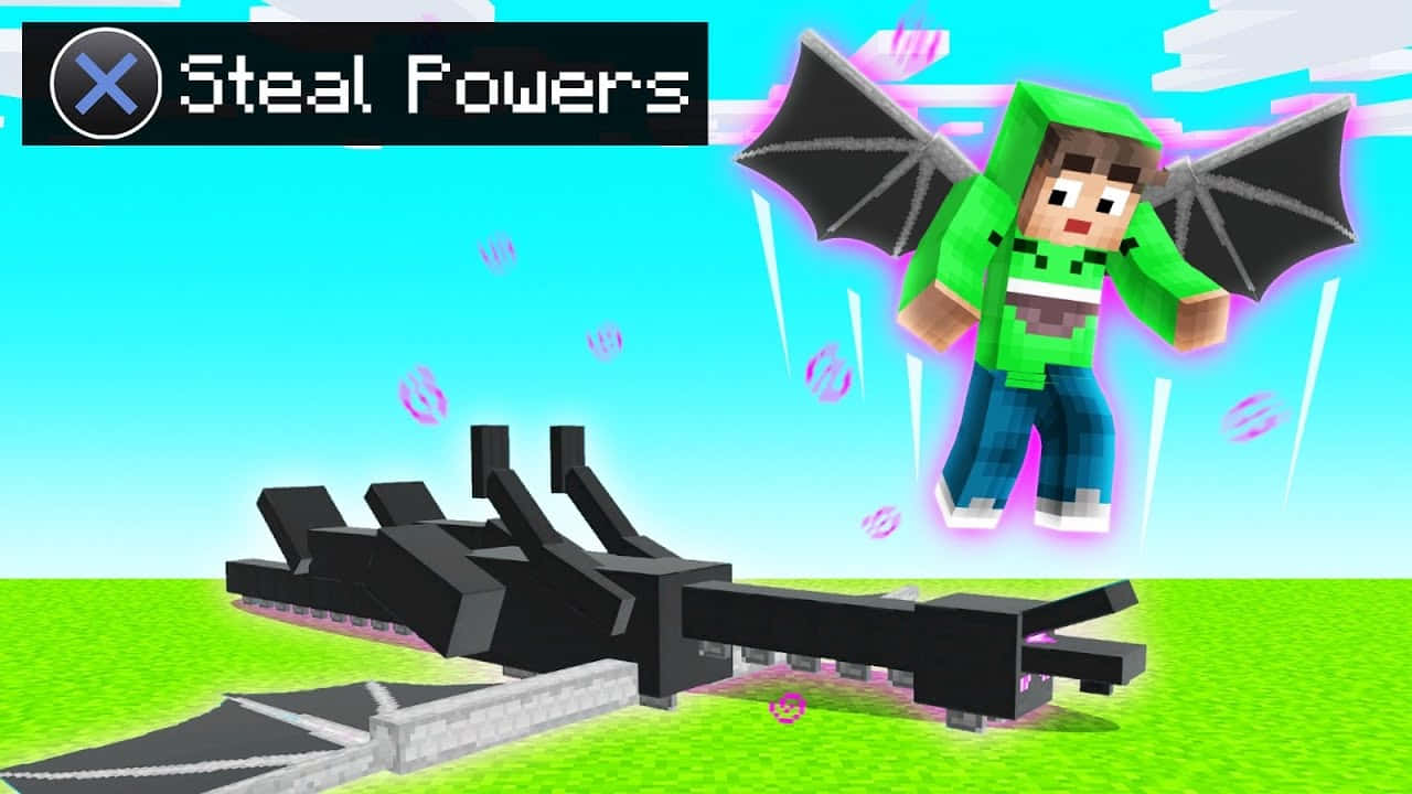 Unhombre Está Volando En Un Dragón En Minecraft. Fondo de pantalla